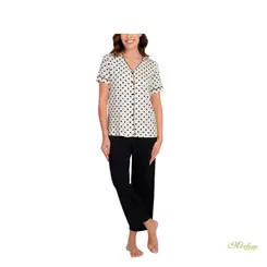 Pijama Feminino Capri Poá Preto Off Aberto