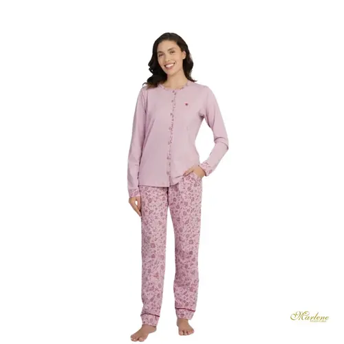 Pijama Feminino Peletizada Floral Vintage