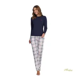 Pijama Feminino Peletizado Xadrez Navy c/ Bolso