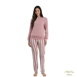 Pijama Feminino Manga Longa Viscolycra Listras