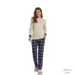 Pijama Feminino Manga Longa Malha/Flanela