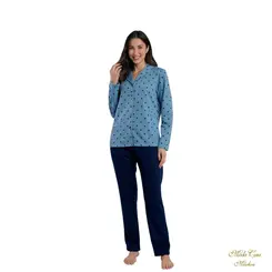 Pijama Manga Longa Aberto Moletinho Felpado Poá Etereal